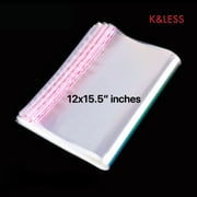 12x15.5" Tape Poly Clear Plastic Bags Self Adhesive T-Shirt Apparel Resealable with Tape 100pcs