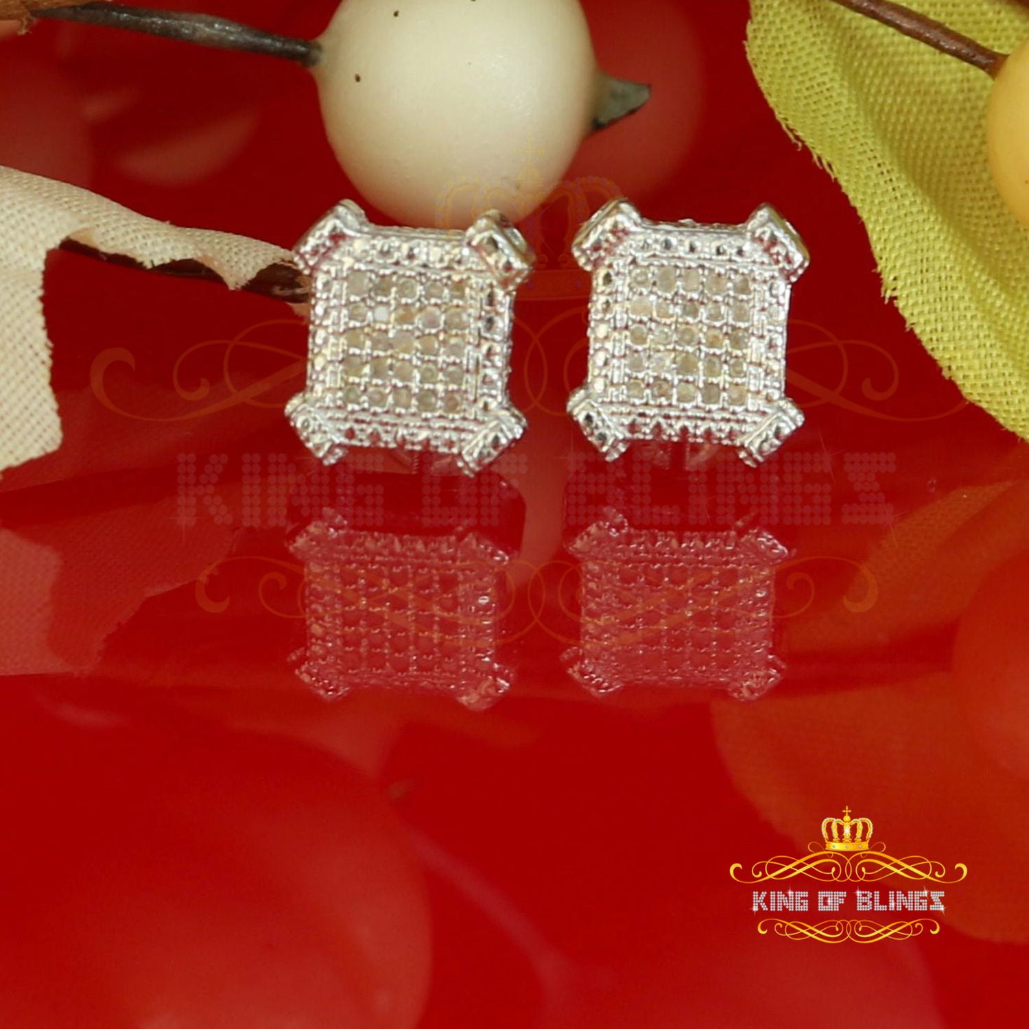King of Bling's Aretes Para Hombre Silver 0.10ct Diamond For Women's/ Men's White Stud Earrings