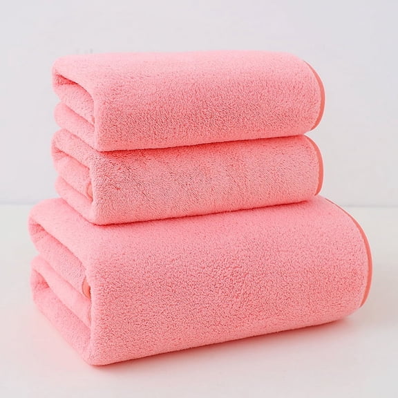 XmhyTop-A Coral Fleece Bath Towel Sets 3-Piece Ultra Soft Plush Absorbent Bathroom Towels for Home,Pink