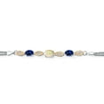 thumbnail image 2 of 925 Silver and 10K Yellow Gold White Ethiopian Opal and Blue Created Sapphire and White Lab Grown Diamond Bracelet for Women (1.77 Cttw, Gemstone October Birthstone, Oval, Wheat Chain, 6.5 inches), 2 of 5