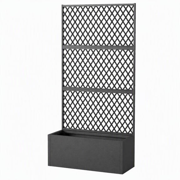 Metal Raised Garden Bed with Diamond Trellis, 35.4x14.8x70.9 Inch Black Planter Box for Climbing Plants, Patio