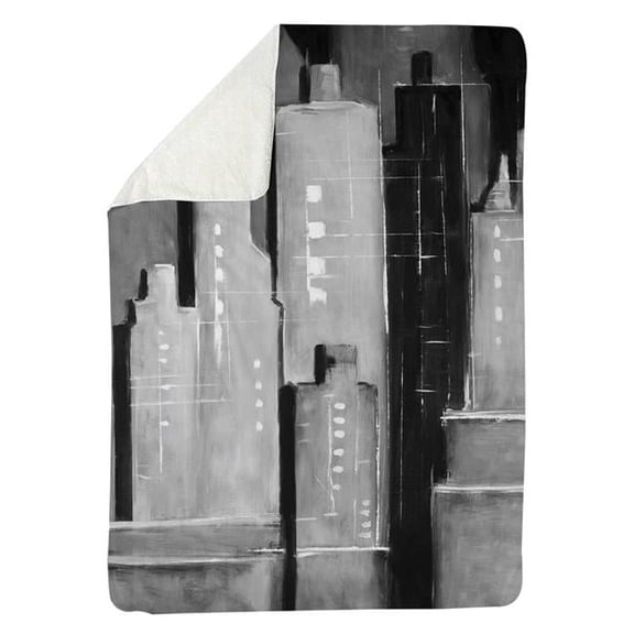Begin Home Decor 5545-6080-CI301 60 x 80 in. Abstract Black & White Buildings-Sherpa Fleece Blanket