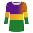 thumbnail image 4 of Uootdi Mardi Gras 3/4 Sleeve Shirts for Women Round Neck Fancy Mask Printed Graphic Tops Carnival Party Tees Trendy Mardi Gras Blouse Gift, 4 of 6
