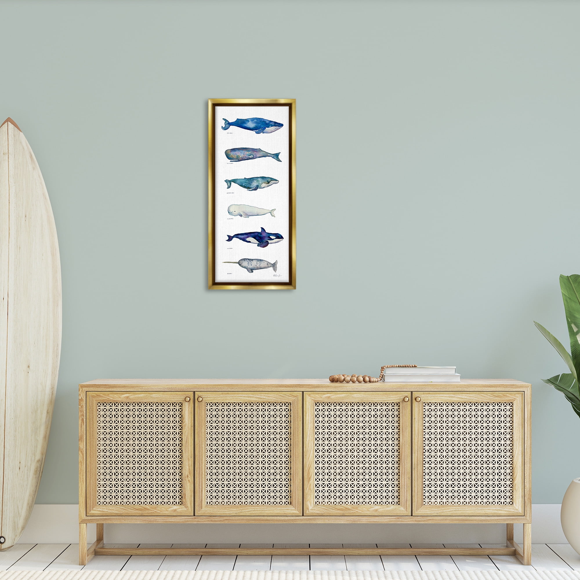Stupell Industries Maritime Sea Life Chart Animals & Insects Painting Gold Floater Framed Canvas Art Print Wall Art, 15 x 31