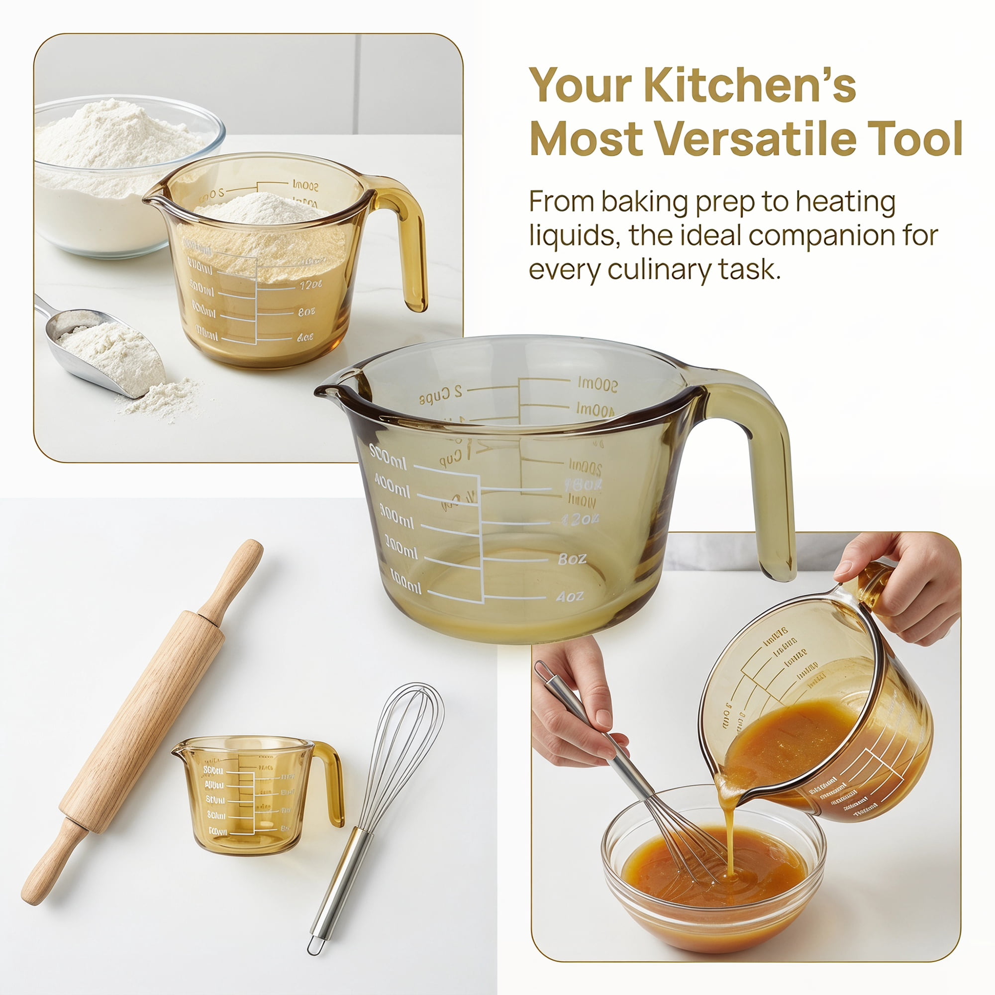 Unique Bargains Glass Measuring Cup for Kitchen Cooking Yellow 500ml