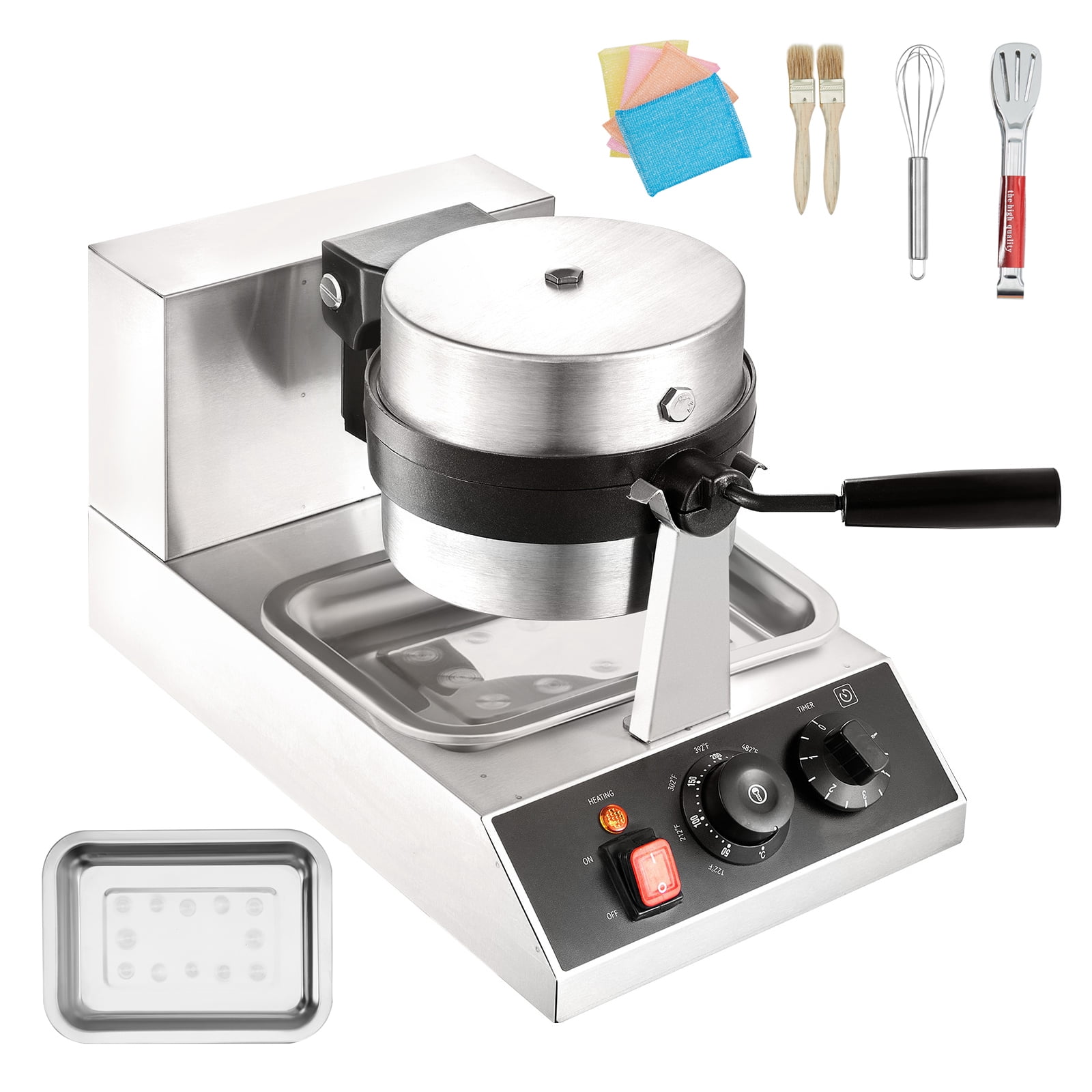 KFFKFF 1300W Rotatable Non-Stick Waffle Iron 120V Commerical Round Waffle Maker