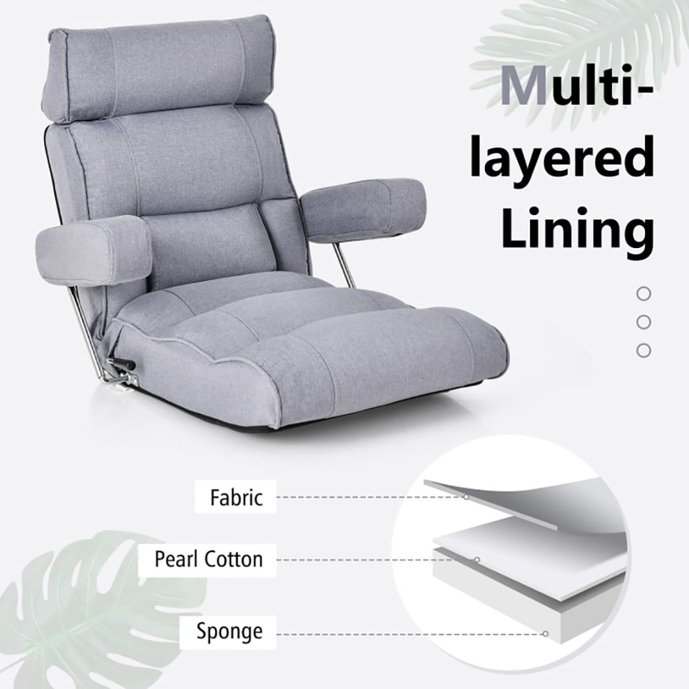 Finihen Folding Sofa Chair, Floor Chair, Adjustable Folding Sofa Chair with 6 Position Stepless Back, for Living Room, Bedroom, for Gaming, Reading, Gray Finihen Folding Sofa Chair, Floor Chair, Adjustable Folding Sofa Chair with 6 Position Stepless Back, for Living Room, Bedroom, for Gaming, Reading, Gray