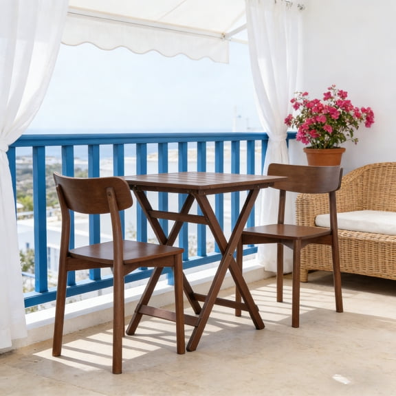 Walnut Mid-Century Dining Chair Set of 2, Solid Wood Contour Seat for Small Space, 17.5"Wx17.7"Dx29.9"H