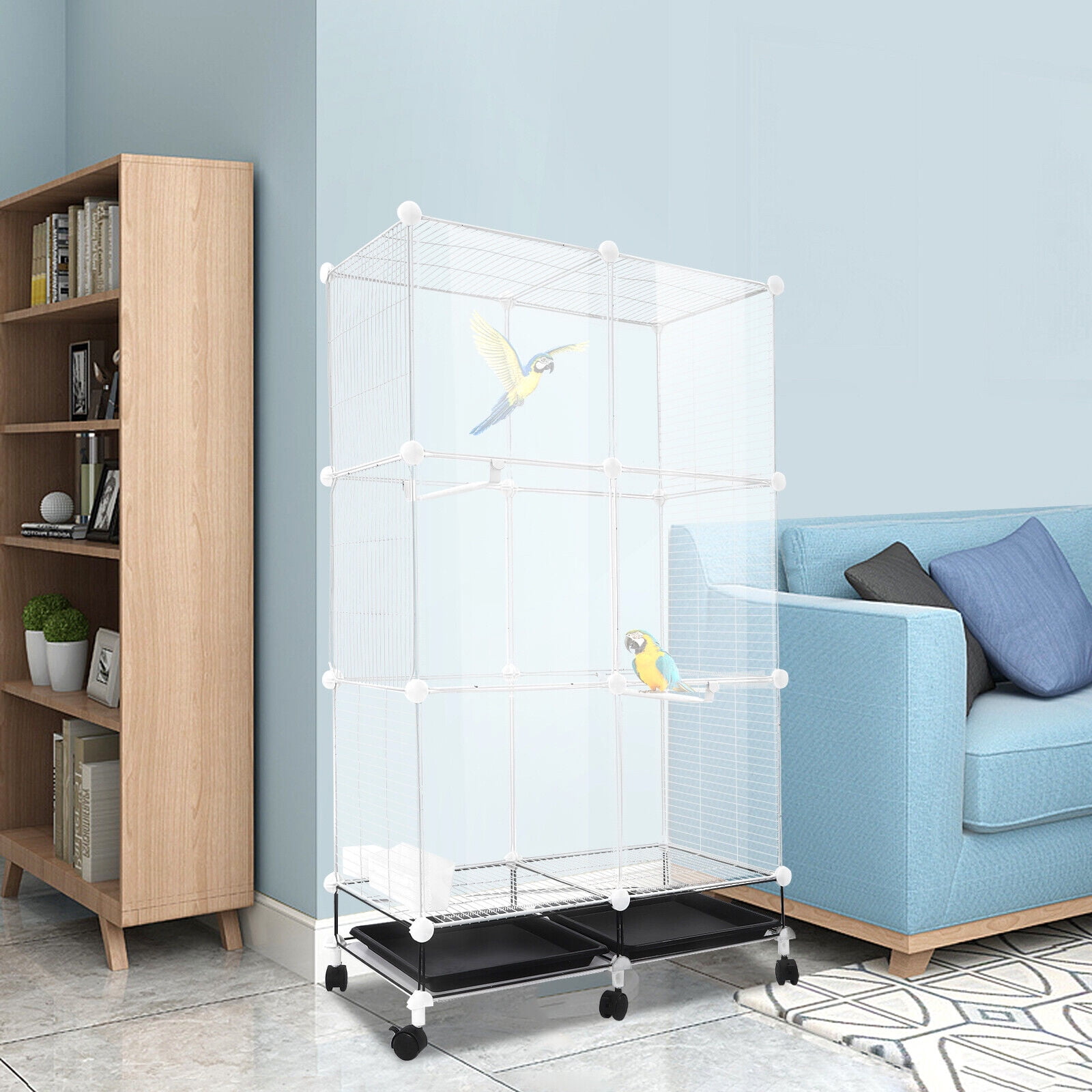 Rectangle Freestanding Bird Cage, Bird Cage with Universal Wheels 29.5*14.6*49.2in