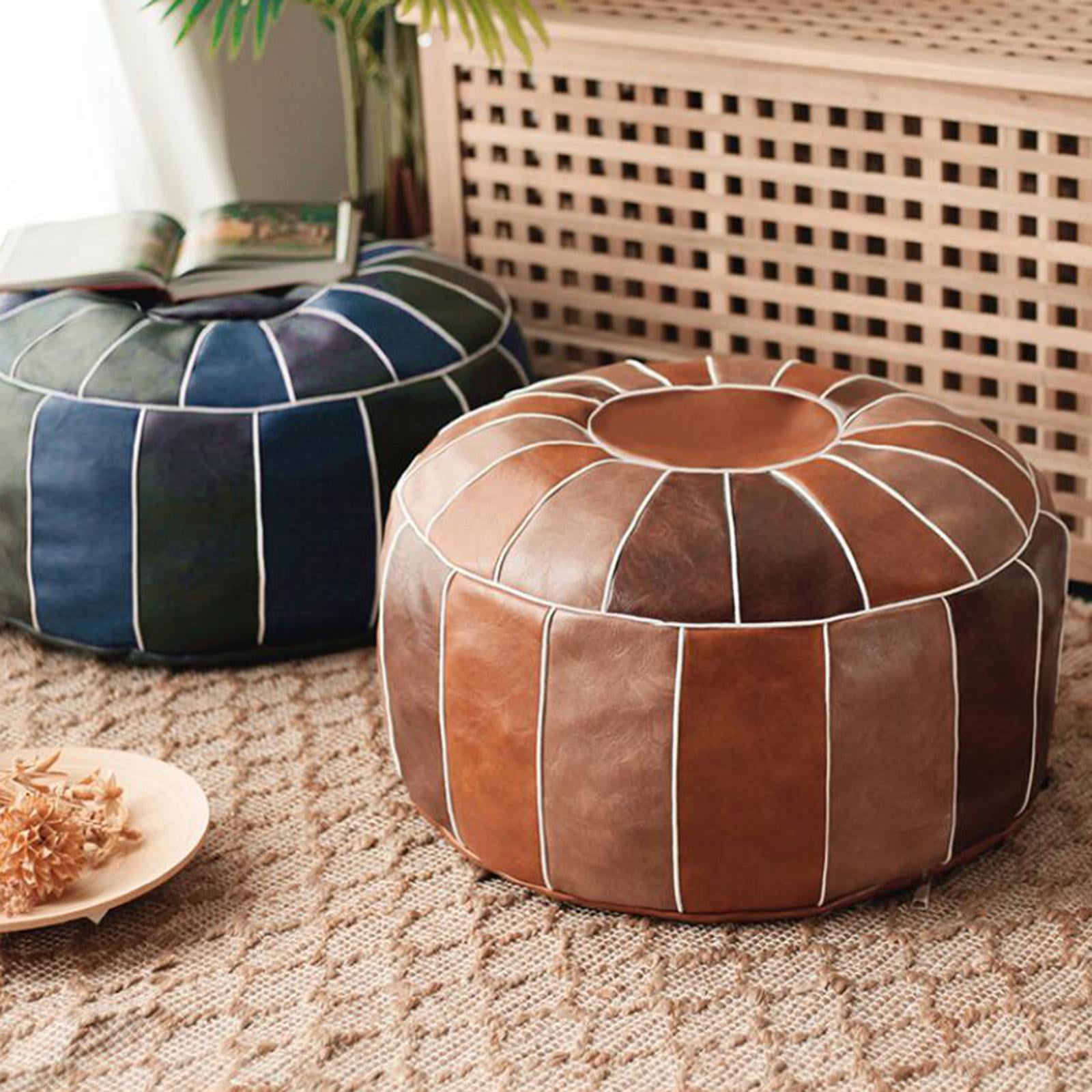 PU Leather Pouf Cover Hassock Storage Ottoman Cushion Foot Rest Cover  Bohemian Home Room Bedroom Round