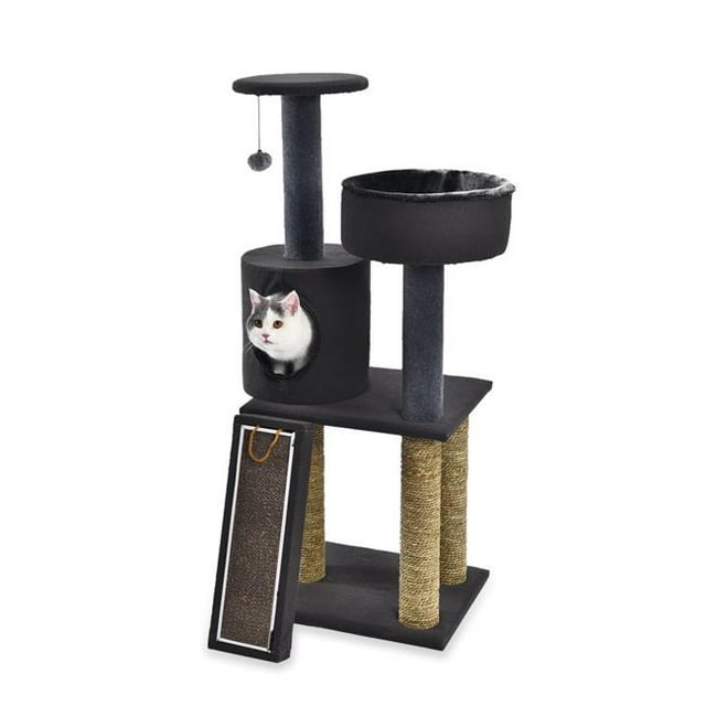 Max & Marlow 4311201 Delux Jeu de Chat de 47 Pouces avec un Lit Dur Rond de 14 Pouces