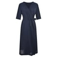 thumbnail image 2 of Bigersell Womens Dresses Women's Cotton Linen Short Sleeve Dress hrobe Style Lace Up Cardigan Dress formal Dresses for Female Women's Plus Maxi Dresses, Style 17887, Navy L, 2 of 9