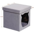 thumbnail image 2 of CJC Velvet Folding Pet Ottoman Cube as Cat House, Accent Pet Furniture, Footrest Stool with Cat Bed, Square, Gray, 2 of 6