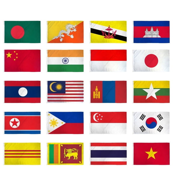 Set of 20 Asian Country Flags 3x5ft Countries of Asia House Flags Set