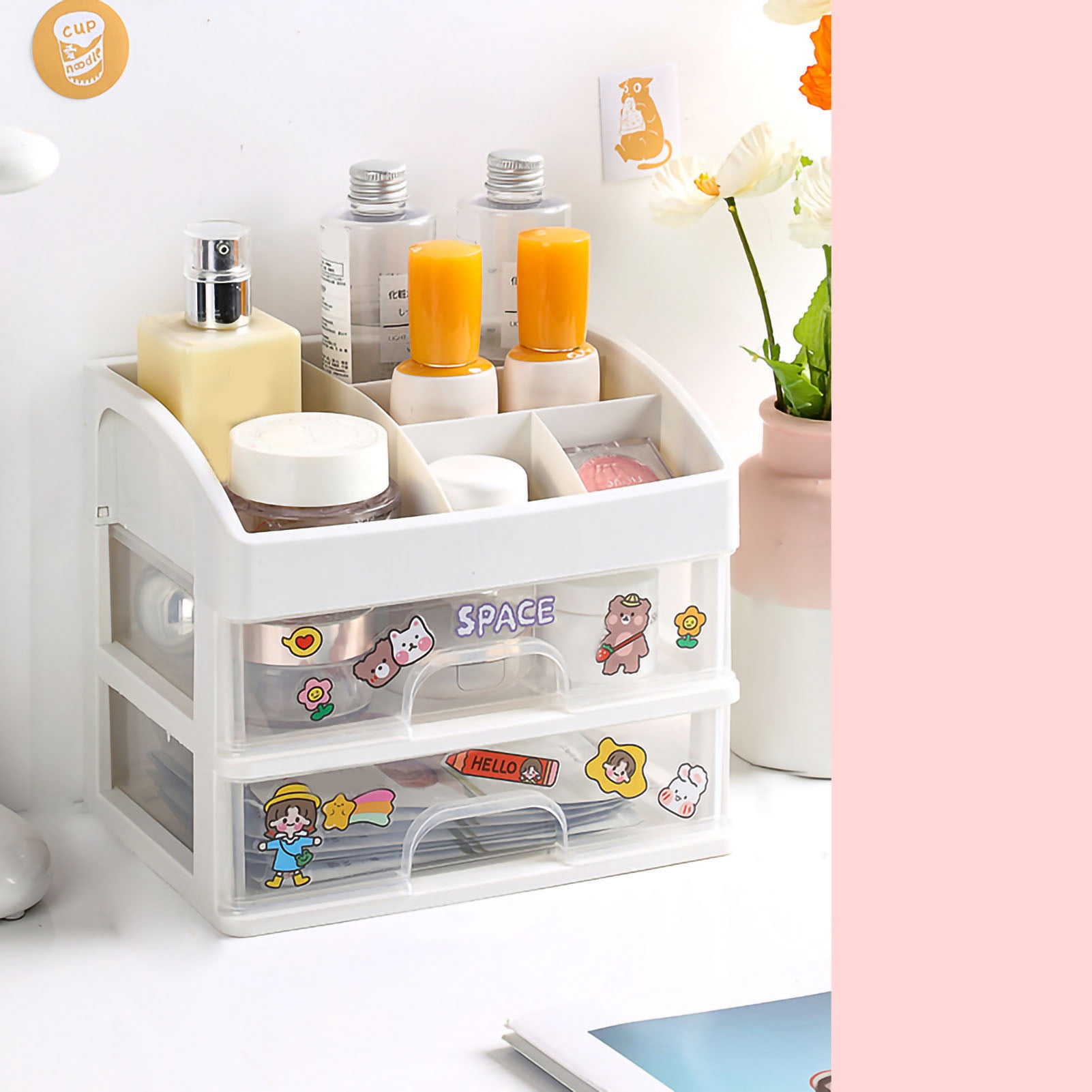 Boîte de Rangement Cosmétique Tiroir de Rangement Boîte de Rangement en Plastique Tiroir de Rangement Cosmétique Boîte de Rangement de Maquillage Tiroir en Plastique de Bureau Conteneur de Papeterie Multifonctionnel Trois
