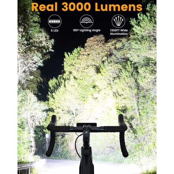 Super Bright Bike Light 3000 Lumen 5 LED Rechargeable Front & Back Set for Night Riding Waterproof Bike Light