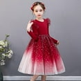 thumbnail image 4 of SBYOJLPB Robe à Manches Longues pour Enfants Col Rond Couleur Unie avec Jupe en Maille Élégante Style Princesse pour Petites Filles Robe de Soirée, 4 of 5