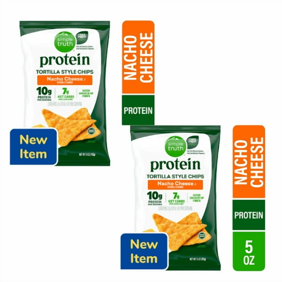 Simple Truth Protein Tortilla Style Chips, Nacho Cheese, 5 OZ, 2 Pack