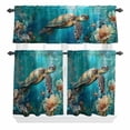 thumbnail image 2 of Kitchen Window Curtains Valance and Tier Set, Underwater Turtle Coral Starfish Flower Rod Pocket Tier Curtain Valance Set, Summer Sea Water Light Filtering Cafe Curtains for Bedroom Living Room, 2 of 9