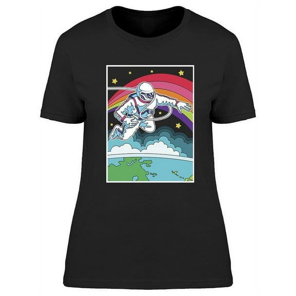 Astronaut In Outer Space Rainbow T-Shirt Women -Image by Shutterstock, Female Large