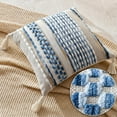 thumbnail image 2 of Fancy Homi Set of 1 Boho Sky Blue Striped Textured Decorative Chenille Throw Pillow Cover 18x18 inch for Couch Bed Sofa, Modern Funky Home Decor, Aesthetic with Tassels Woven Decorative Cushion Case, 2 of 6