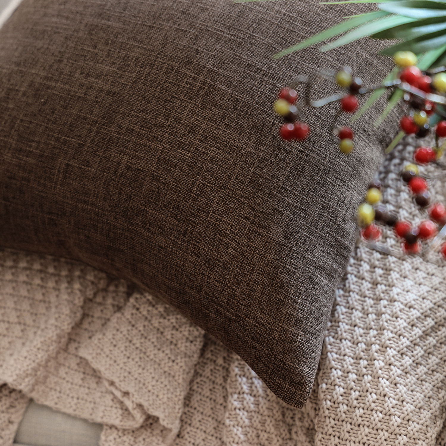 Phantoscope 18" x 18" Farmhouse, Rustic, Traditional Brown Texture Polyester Throw Pillow , ( 2 Count)