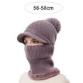 thumbnail image 6 of Eoperou Women Hat Ultra-Thick Solid Color Fur Pom-Pom Stretchy Windproof Keep Warm Yarn One-piece Warm Ear Knitted Hat with Neck Wrap for Camping, 6 of 8
