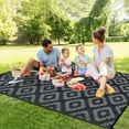 thumbnail image 3 of HOMERRY Geometric Plaid Outdoor Rug Straw Plastic Area Rug for Balcony Pool RV Waterproof Reversible Carpet, Gray/Black, 5'x 8', 3 of 6