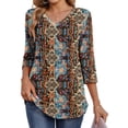 thumbnail image 2 of Fantaslook 3/4 Length Sleeve Womens Tops Dressy Casual Boho Blouses V Neck Pleated Tunic Tops Work Shirts, 2 of 8