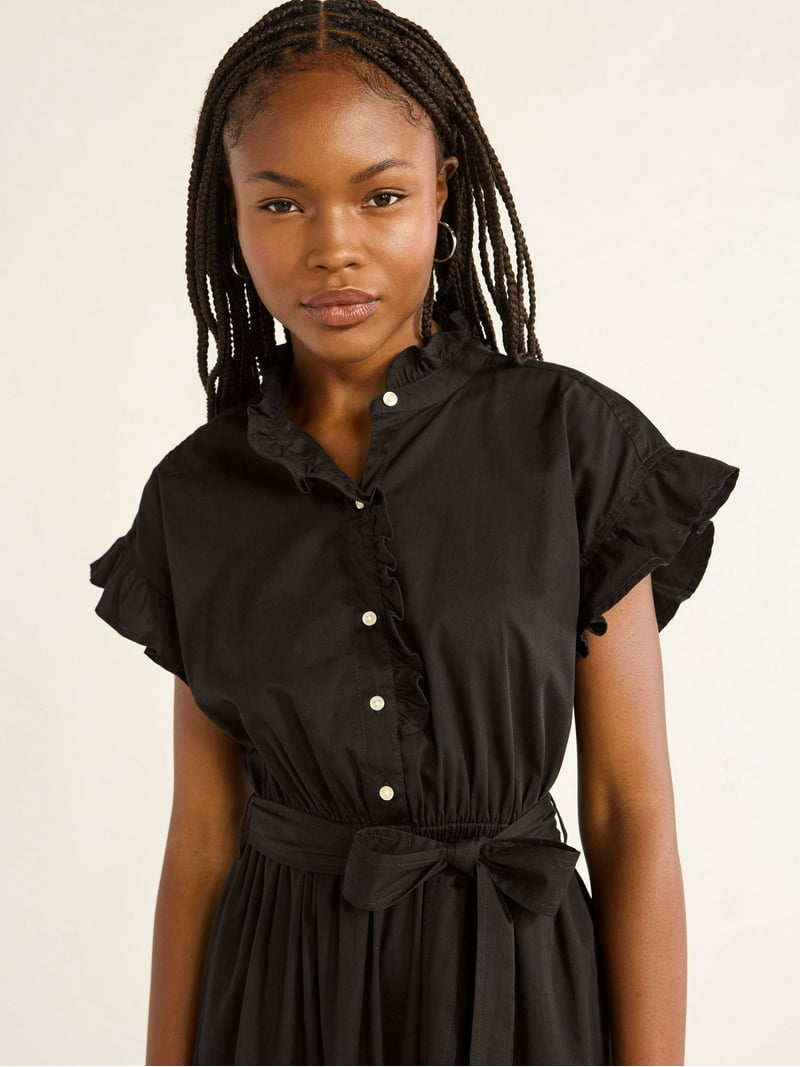 black cotton ruffle dress Ulla Johnson Chiara Cotton Ruffle Dress