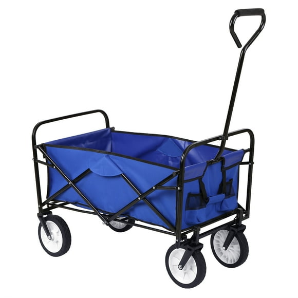 Collapsible Folding Wagon Cart Heavy Duty Outdoor Utility Transport Wagon Cart with Side Pockets Adjustable