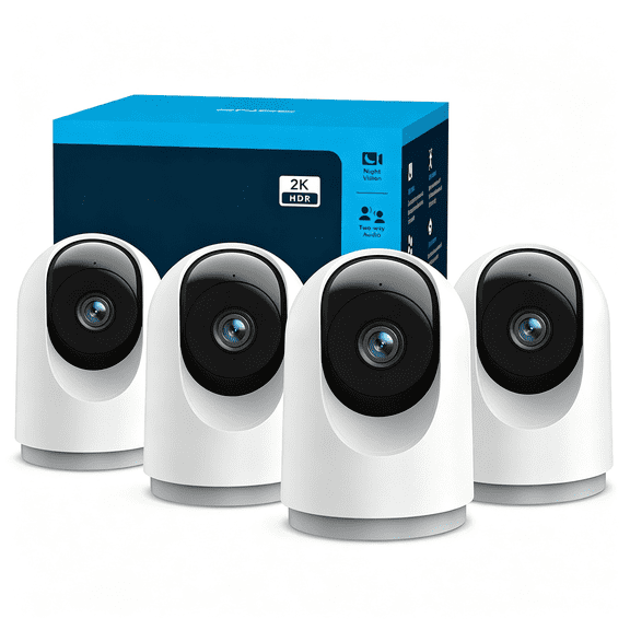 GASTROPOD 4 Pack 2K Home Cameras Indoor Security Cameras 360° Motion Detection Two-Way Audio Night Vision Pet Dog Baby Monitor Alexa