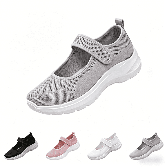 Domuza Women's Orthopedic Mary Jane Shoes, Breathable Mesh Non-Slip Sneakers, Comfort Lightweight Casual Nursing Walking Footwear for Daily Wear Gray 10(EU-43)