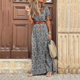 thumbnail image 1 of Robe d'Été pour Femmes Boho Chic Vintage Col en V Manches Courtes Longue Robe Décontractée Imprimé Floral Robe Maxi Mode Soirée Plage, 1 of 4