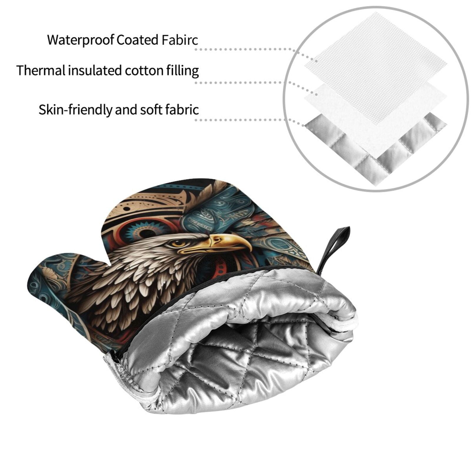 Tribal Native Eagle Symbols Black 4Pcs Oven Mitts and Pot Holders Sets Oven Kitchen Gloves Hot Pads for Cooking BBQ Baking Grilling