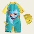 thumbnail image 2 of TOWED22 Newborn Infant Baby Boy Girls Shark One Piece Swimsuit Short Sleeve Zip Up Rash Guard Swimwear Sun Protection Bathing Suits Light Yellow,1-2 Y, 2 of 5