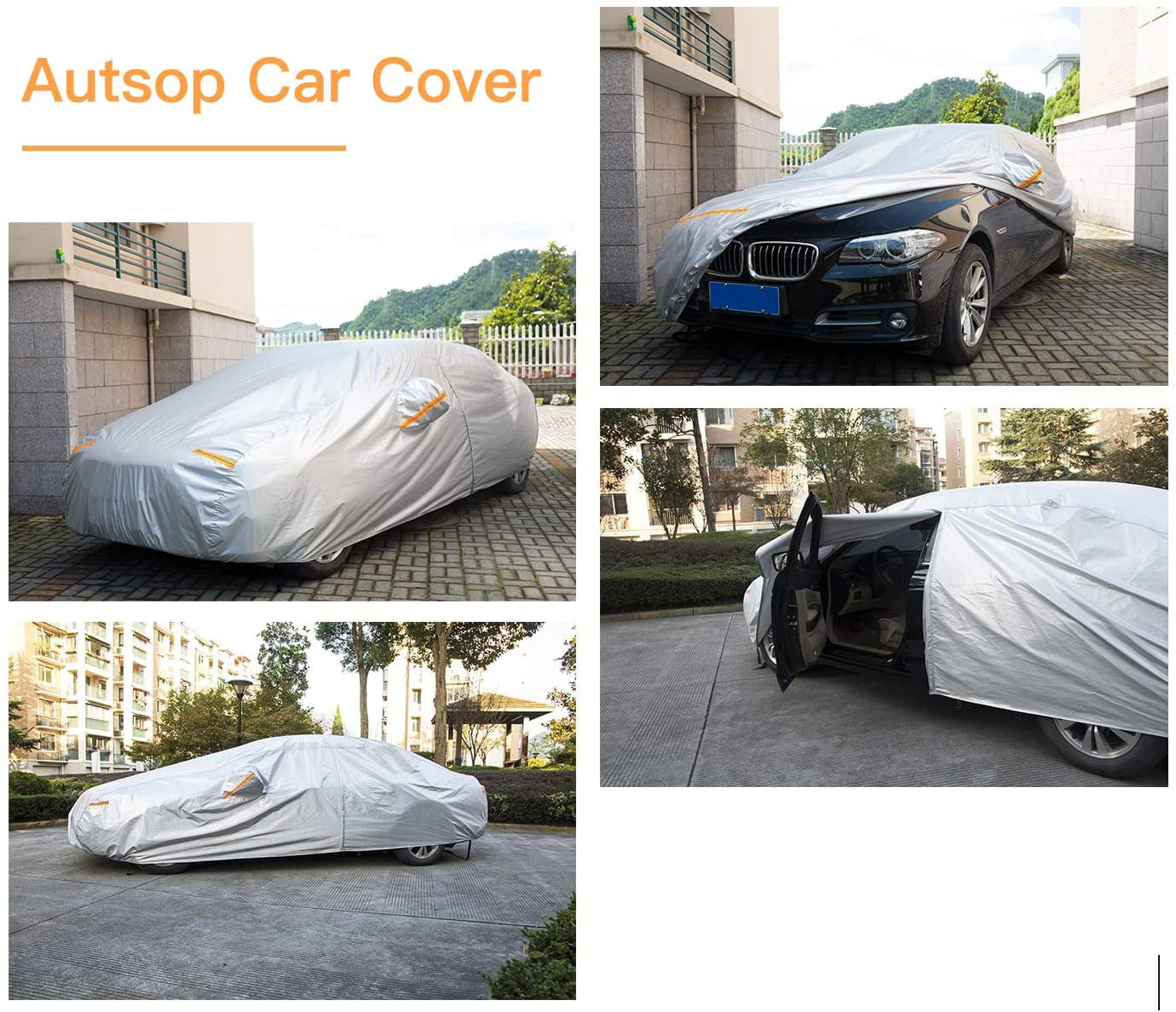 Universal Fit SUV/Jeep Outdoor Sun Uv Rain Dust Wind Protection Full Covers with Zipper Autsop Car Cover Waterproof All Weather for Automobiles Length up to 177 Inch 