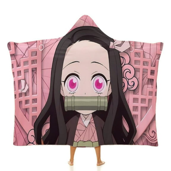 Kamado Nezuko Wearable Blanket Cloak Arctic Velvet Hooded Blanket Soft Fuzzy Hoodie Blanket Cape for Adults Kids 40"x50"