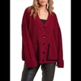 thumbnail image 3 of Cárdigan de Punto Grueso para Mujer, Larga, Cuello en V, Botones y Bolsillo, para Otoño e Invierno. Rojo XL, 3 of 10