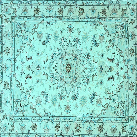 Ahgly Company Machine Washable Indoor Square Persian Light Blue Traditional Area Rugs, 4' Square