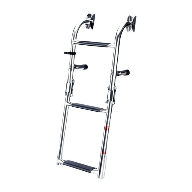 maskred Boat Ladder Metal Heavy Duty Under Ladder Slide Platform Boat Boarding Mount silver 3 Steps