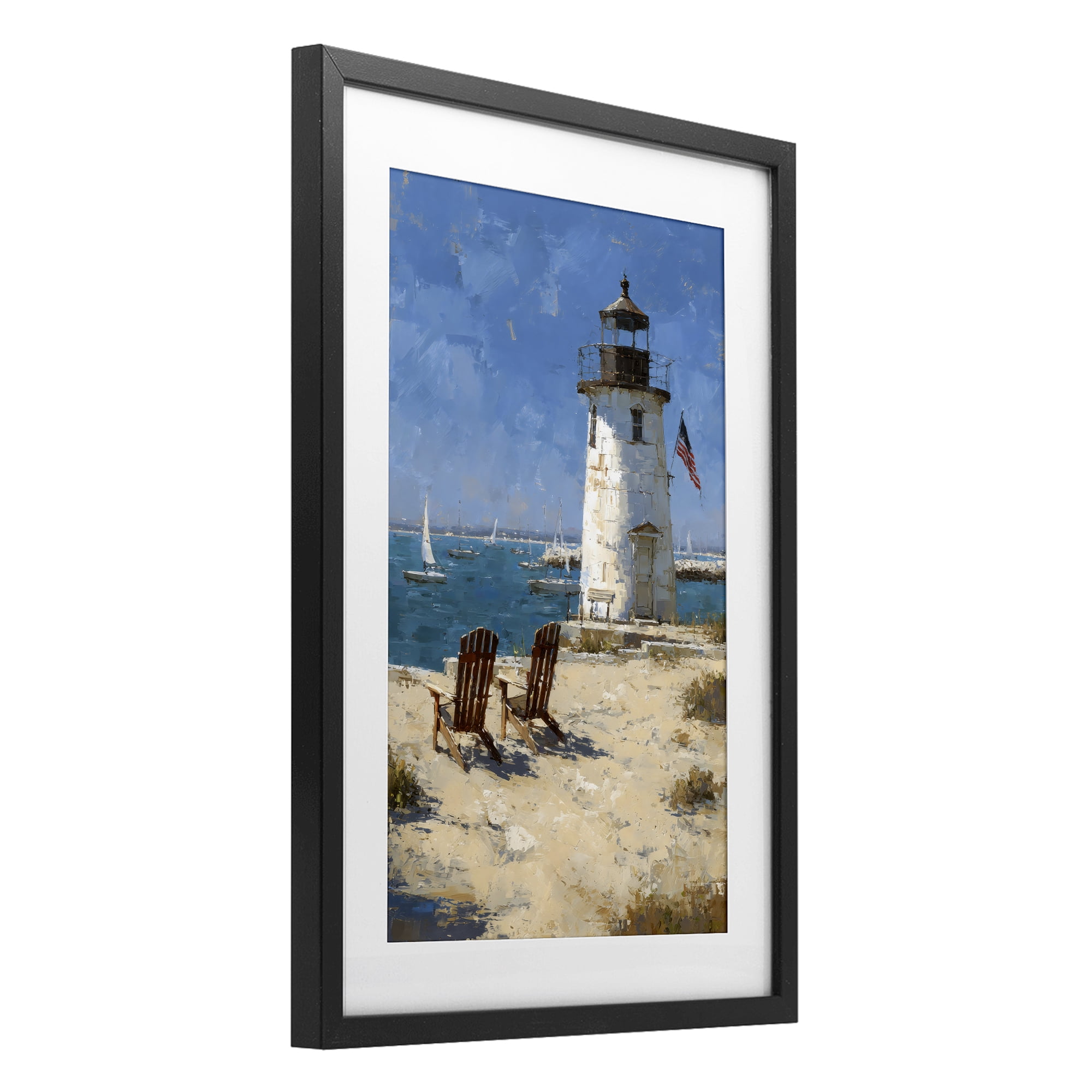 Stupell Industries Summer at Lighthouse Bay Black Framed Print Under Glass, design by Petal Prints Design