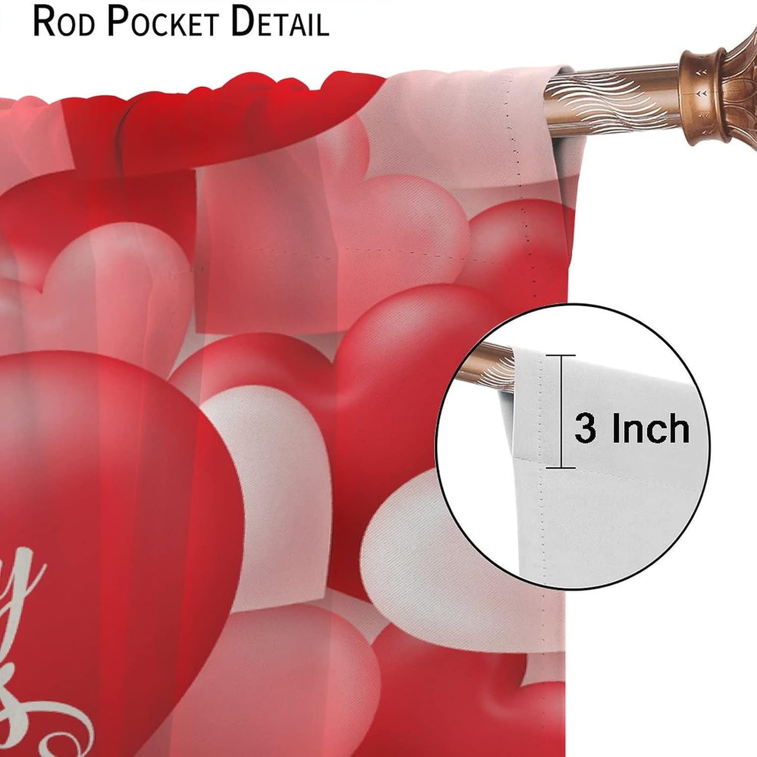 Valentines Day Blackout Window Curtains, Romantic Red and White Heart Shaped Balloons Blackout Windows Door Curtain for Bedroom Living Room Home Decor 84x84in