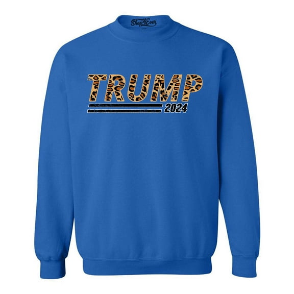 Shop4Ever Men's Leopard Donald Trump 2024 Presidential Campaign Crewneck Sweatshirt Medium Royal Blue