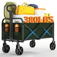 thumbnail image 1 of Heavy Duty 220L Collapsible Camping Wagon Cart – Utility Trolley with Telescopic Handle, Drink Holders, All-Terrain Wheels – Large Capacity, Portable for Garden, Beach, Picnic, Grocery – Green, 1 of 8