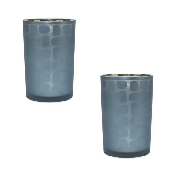 Melrose Set of 2 Blue Abstract Candle Holders 7.25"