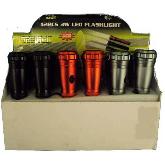 Toolusa 12 Piece Display Of 3 Watt Flashlights- 3 Color: Fl-0-98799d