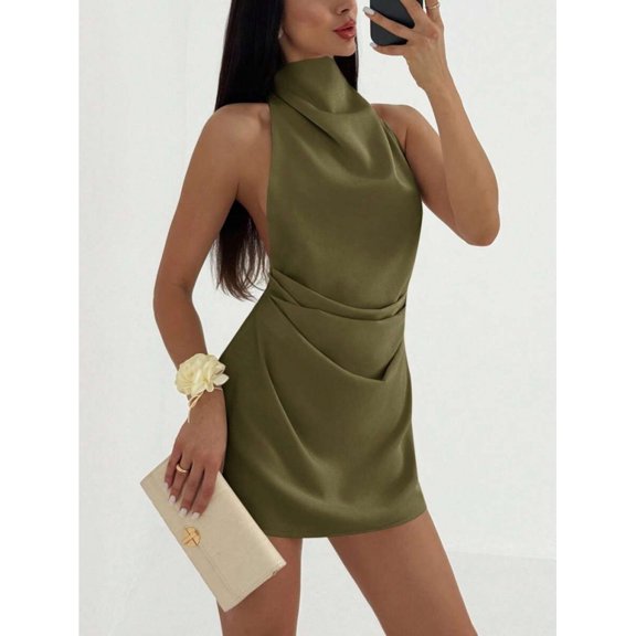 Minimalist Backless Tie-Up Pleated Mini Dress For Women