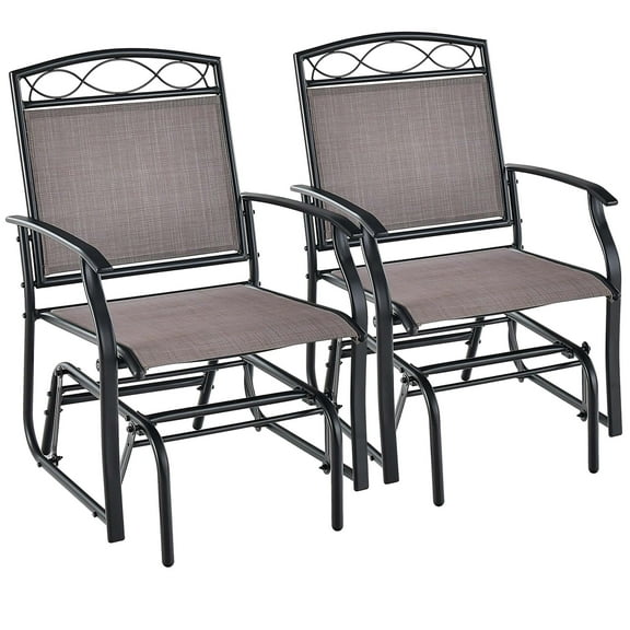 Costway 2pcs Patio Glider Set Single Swing Rocking Chair Heavy-Duty Metal Frame Outdoor