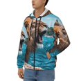 thumbnail image 3 of Wukai Ice Blue Coastal Lion Print Men's Zip-Up Hoodie,Fleece Full-Zip Hoodie for Men, Hooded Sweatshirt-X-Large, 3 of 5